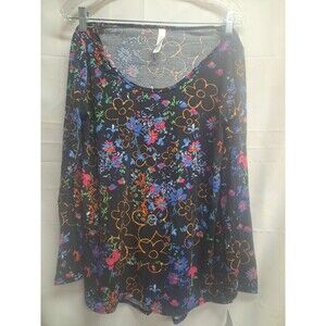 LulaRoe Lynnae Black With Floral Print Womens Long Sleeve Shirt Size Small